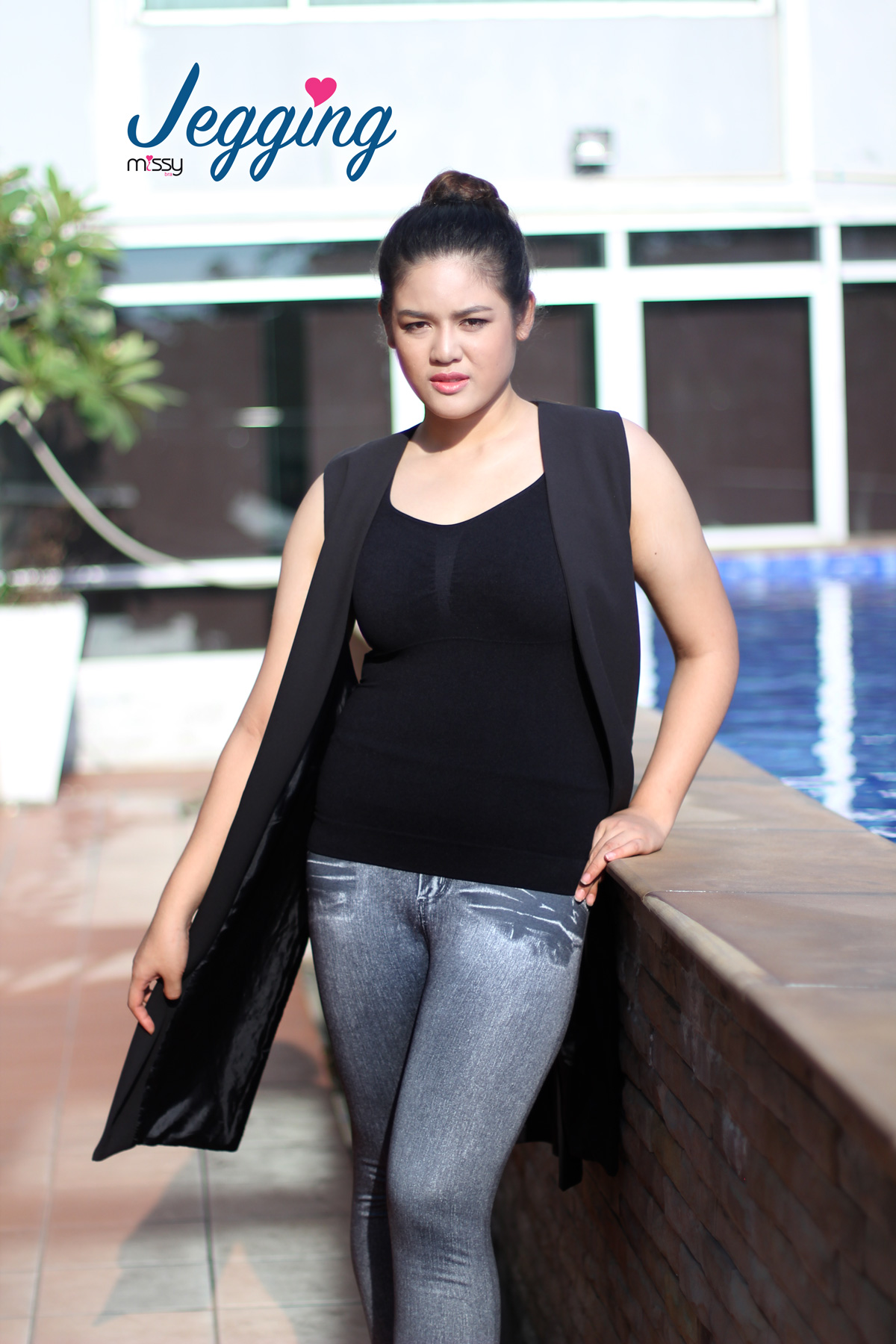 กางเกง ยีนส์สีเทาดำ เลคกิ้งยีนส์ Jegging