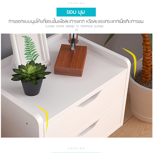 CASSA โต๊ะข้างเตียง ตู้ข้างเตียง ชั้นวางข้างเตียงสไตล์สแกนดิเนเวียน แบบ 3 ชั้น + 2 ลิ้นชัก (สีขาว) ขนาด 40x30x57 cm. รุ่น F81-40x30x57-2WY