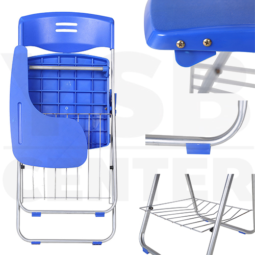 เก้าอี้เลคเชอร์ เก้าอี้ประชุม เก้าอี้เขียนหนังสือ เก้าอี้พับได้ มีที่วางของ น้ำหนักเบา รุ่น F1C015-C-9018AB-BL