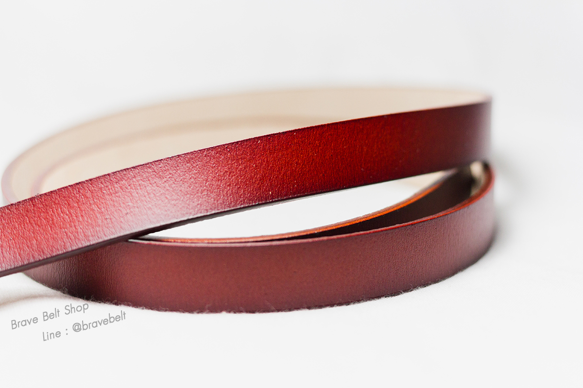 เข็มขัดเส้นเล็ก สีน้ำตาลแบบหัวเลื่อนล็อค