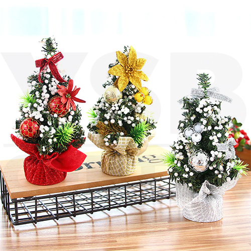 ต้นคริสต์มาส ต้นคริสต์มาสปลอม ต้นไม้ตกแต่งโต๊ะ ประดับบอล ดอกไม้ ยอดโบว์ ขนาด 20 cm. รุ่น B1S015 - B1S017