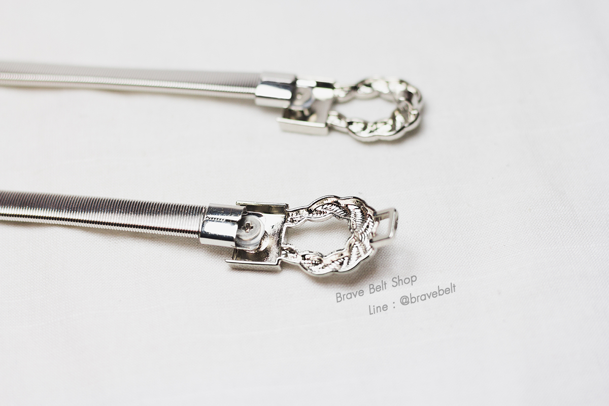 เข็มขัดสปริงสีเงิน ลายหัวขดเชือก