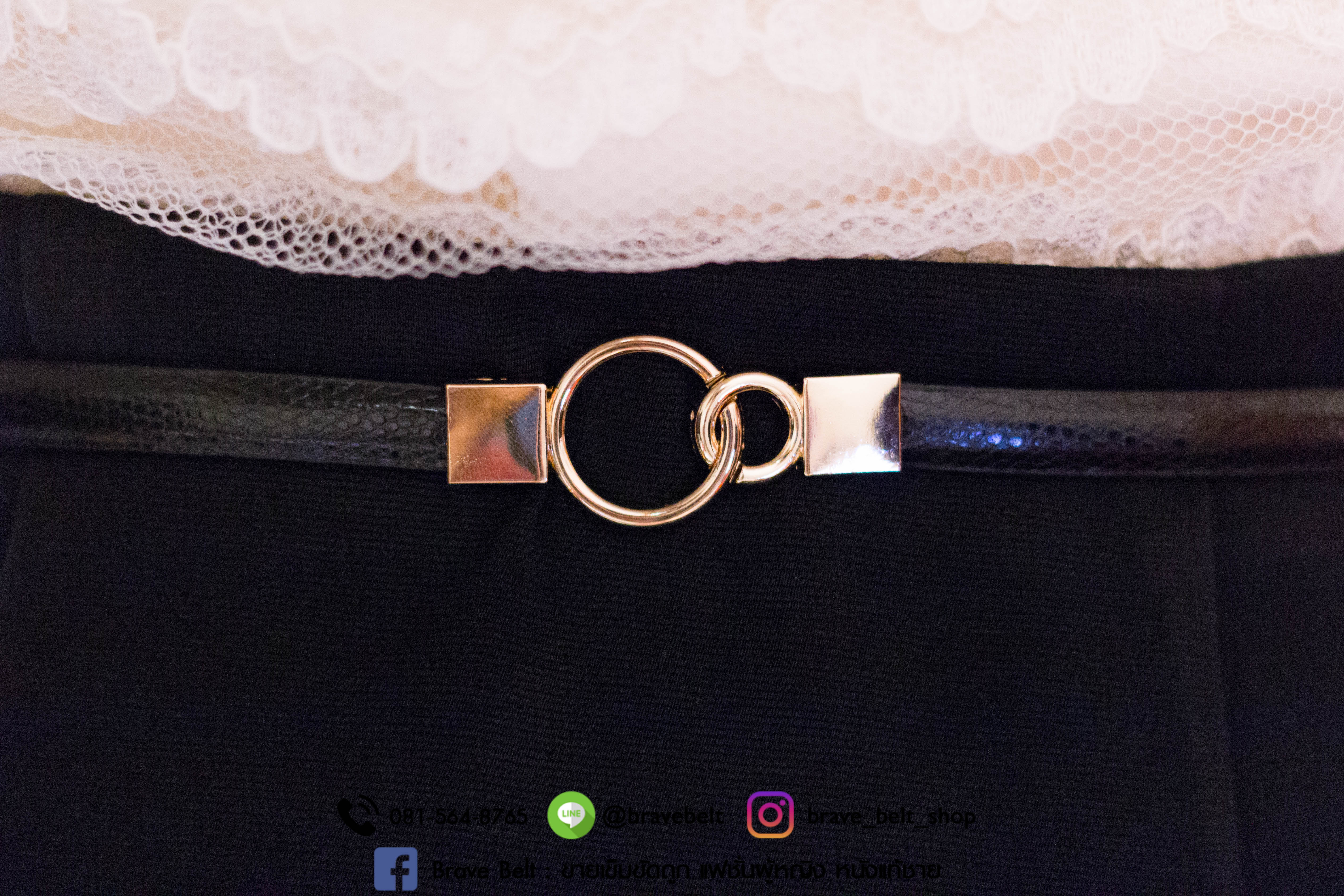 เข็มขัดปรับความยาวได้ สายสีดำแบบหยาบ หัวทอง