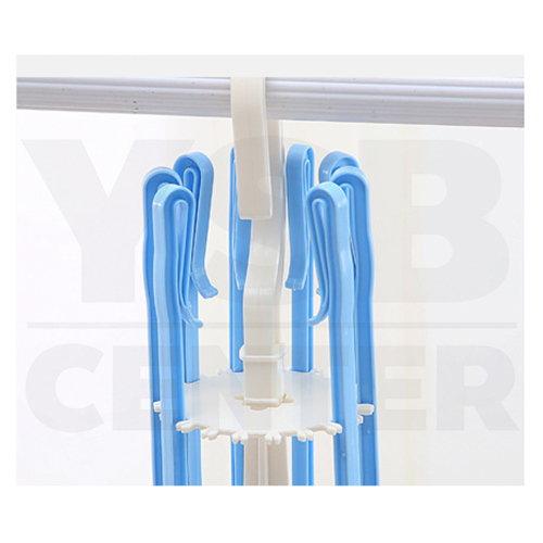 ราวตากผ้า ห่วงตากผ้า ราวตากผ้าก้านร่ม สามารถพับเก็บได้ 20 ตัวหนีบ หมุนได้ 360 องศา (สีฟ้าขาว) รุ่น B109-PH20