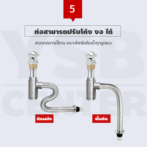 ท่อน้ำทิ้ง ท่อน้ำทิ้งอ่างล้างจาน ชาร์ปอ่างล้างหน้า ดักกลิ่น สแตนเลสแท้ 304