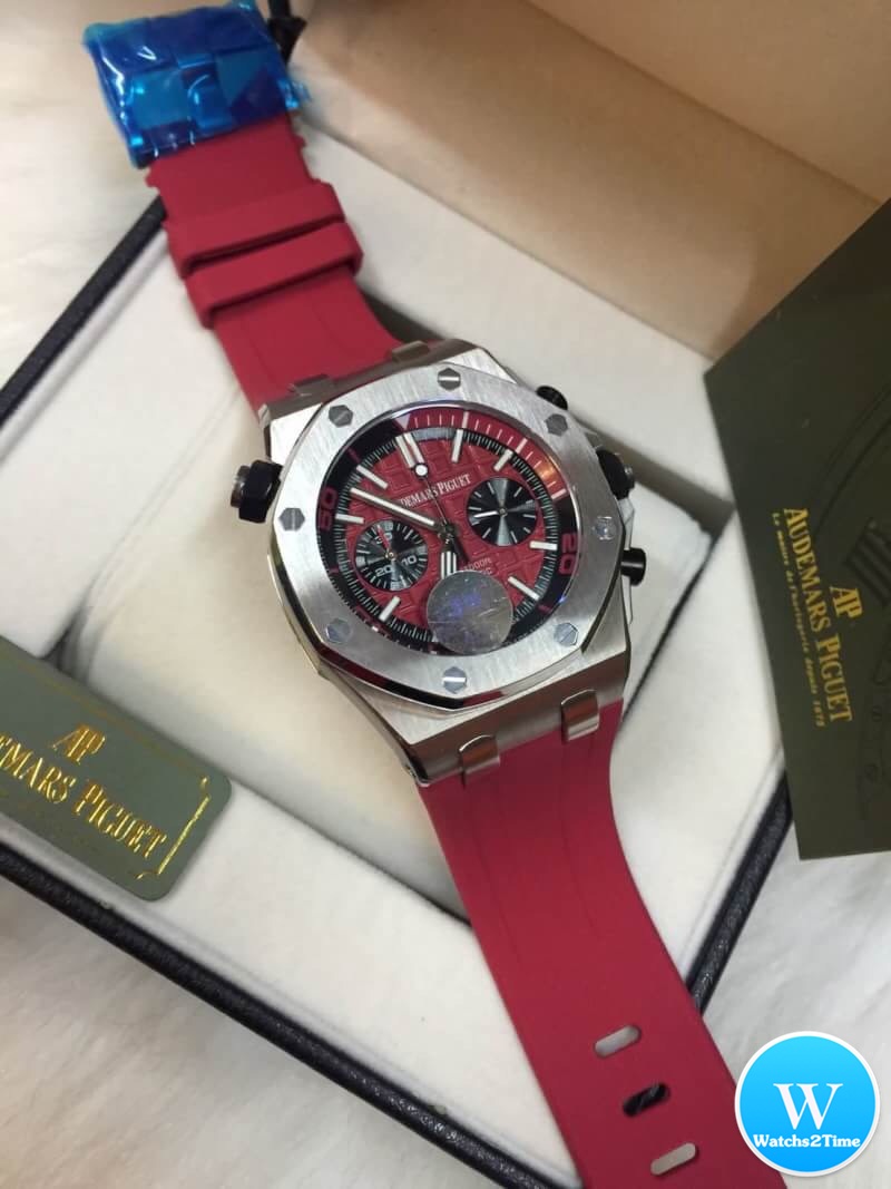 นาฬิกา Audemars Piguet Royal Oak Offshore Diver Chronograpp สีเงิน สายยางสีแดง
