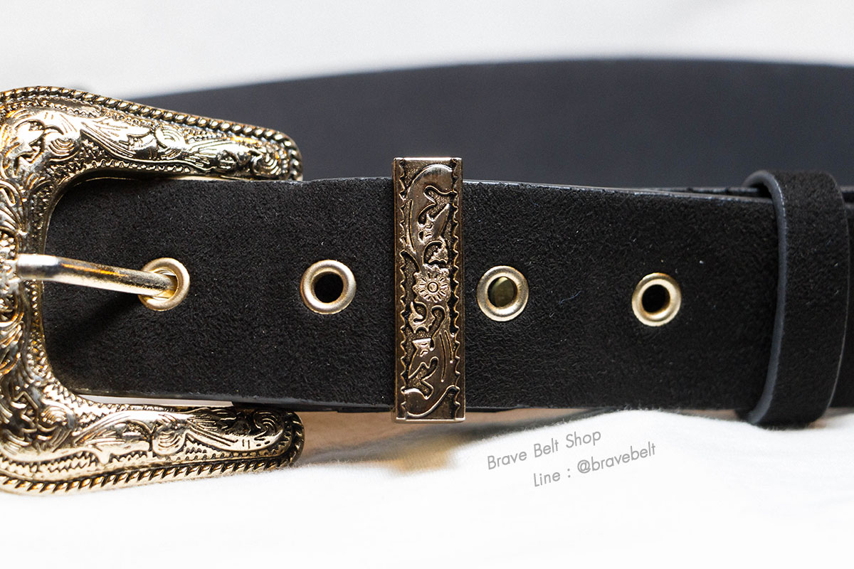 เข็มขัดวินเทจสองหัว สายผ้ากำมะหยี่เส้นใหญ่