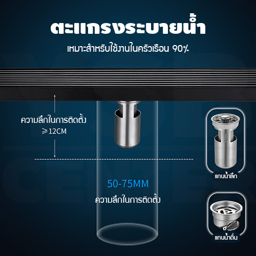 รางระบายน้ำ สแตนเลส304 กันกลิ่น กันแมลง ลายเส้นสแตนเลส ตันไม่กลวง 60 cm CL0227 - CL0232