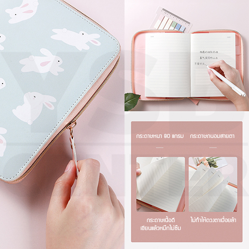 สมุดโน๊ต สมุดบันทึก ไดอารี่ สมุดเขียน B6 กระเป๋าซิป PU พร้อมปากกา ตัวกระเป๋าใส่นามบัตรได้