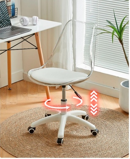 เก้าอี้ทำงาน พลาสติก ปรับระดับหมุนได้ นั่งสบายรับน้ำหนักได้ดี มีล้อ สีใส เบาะพียู กันน้ำ YL0185-YF-F994