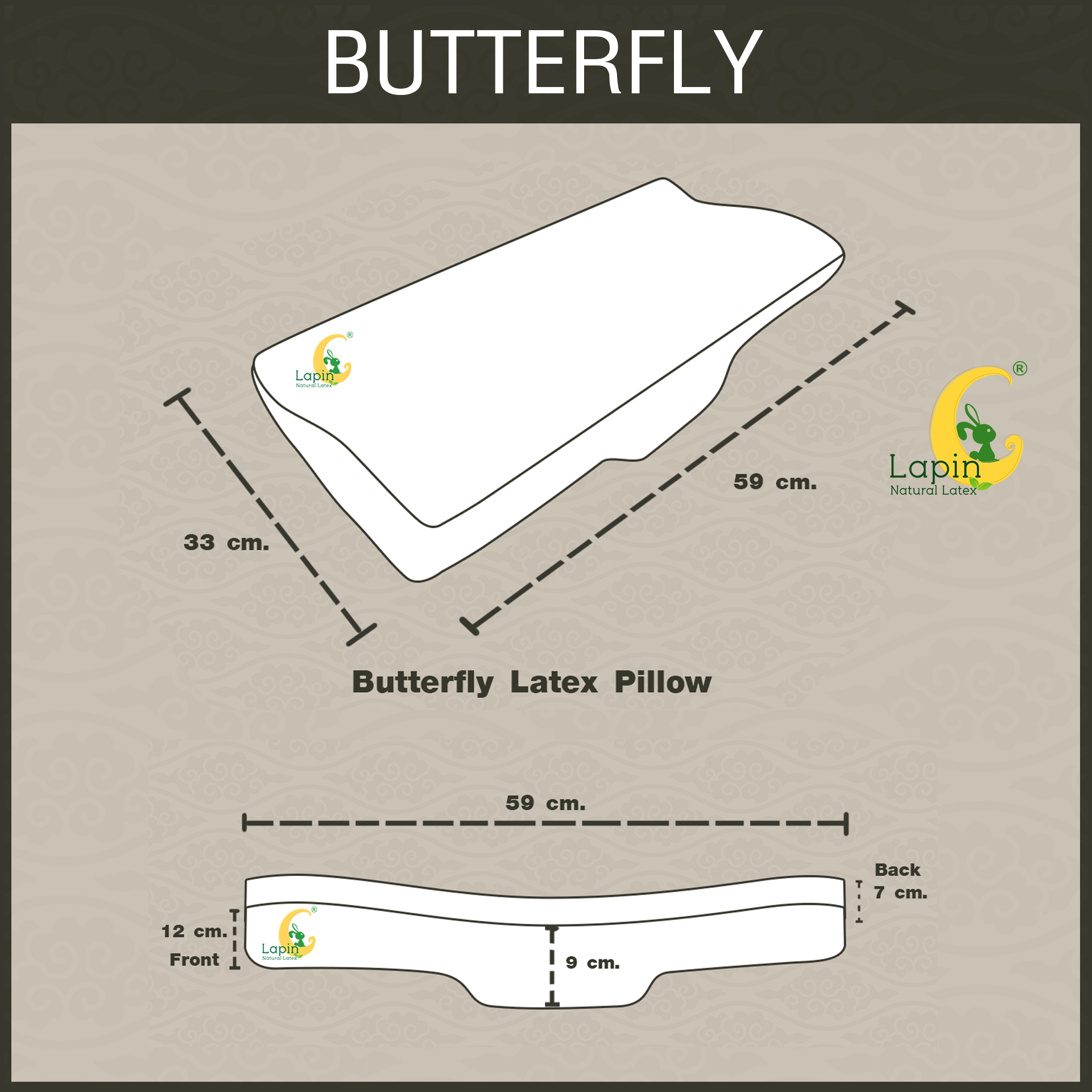 หมอนยางพาราแท้100% (LAPIN) รุ่น Butterfly พร้อมปลอกหมอน