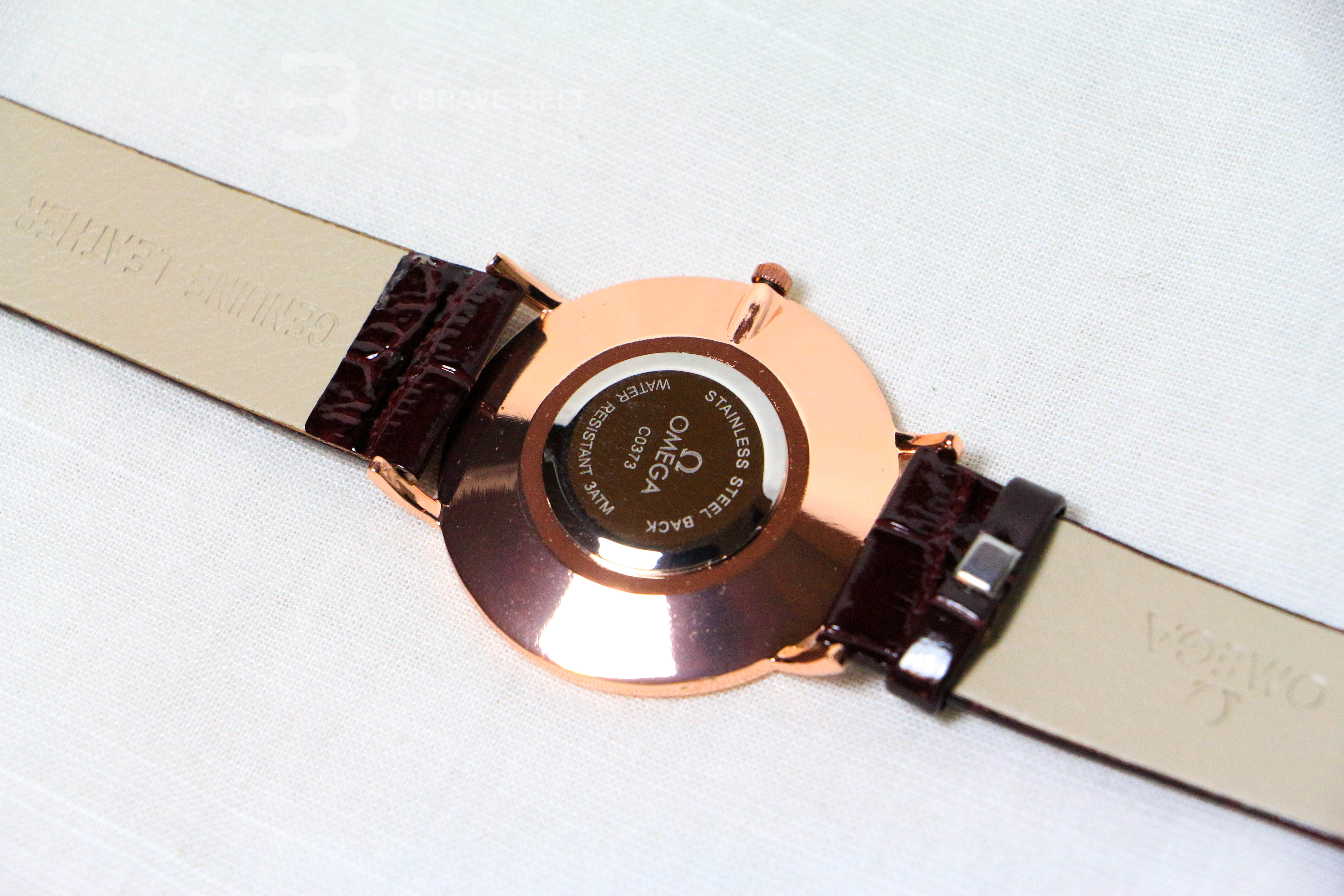 นาฬิกา omega watche ปักขาว ขอบทอง สายสีน้ำตาล