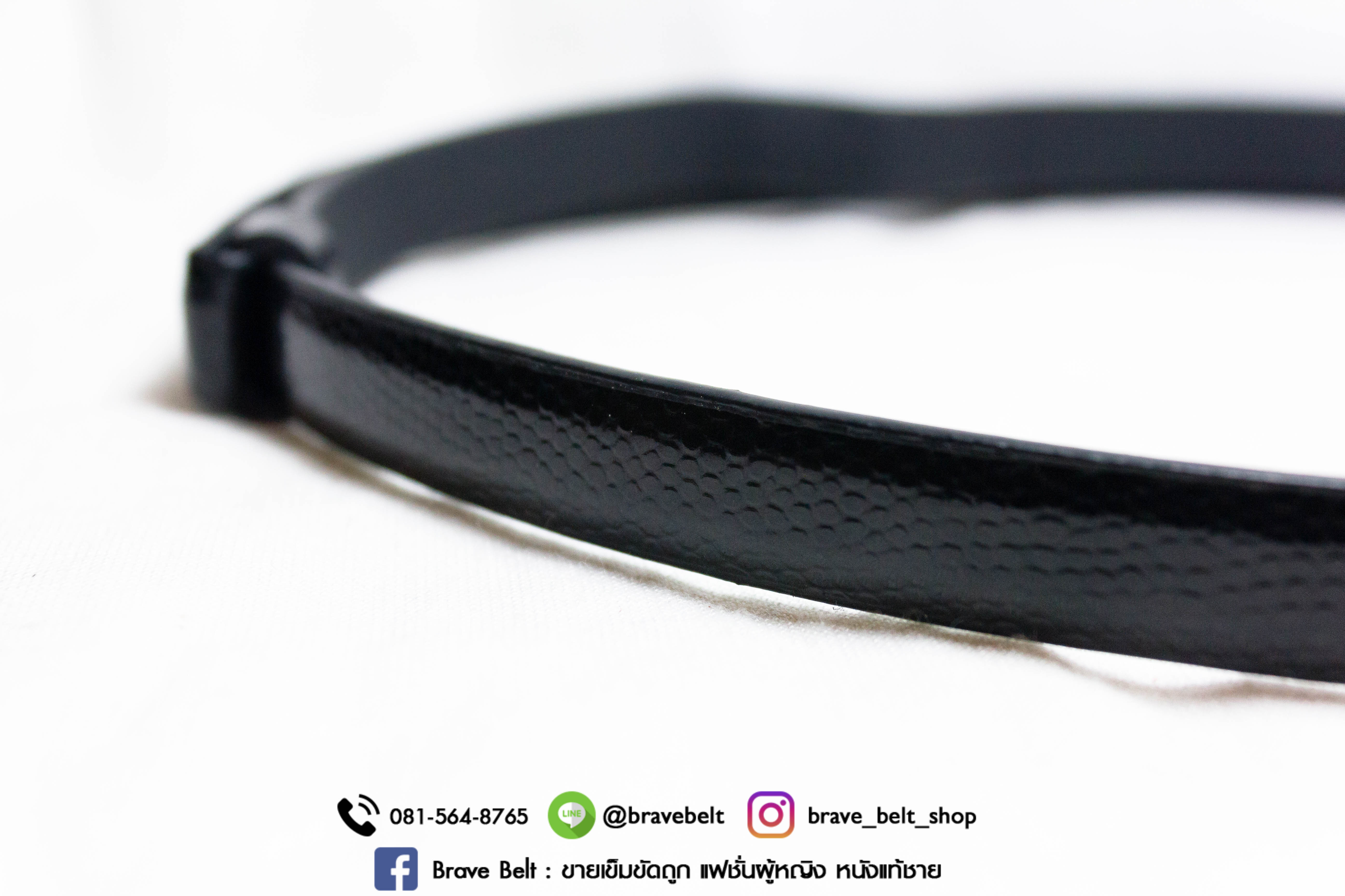 เข็มขัดปรับความยาวได้ สายสีดำ หัวสีเงิน