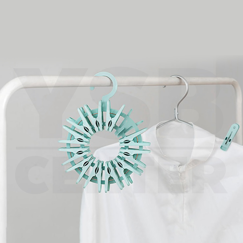 คลิปหนีบผ้า ตัวหนีบผ้า คลิปหนีบพลาสติก พร้อมที่แขวนเก็บ (แพ็ค 24ตัว)