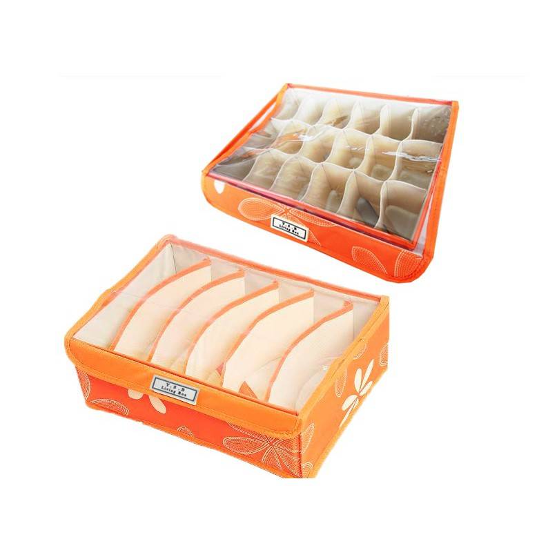 กล่องผ้า กล่องอเนกประสงค์ กล่องใส่ชุดชั้นใน 2 ชิ้นแบบ 6 ช่อง + 18 ช่อง