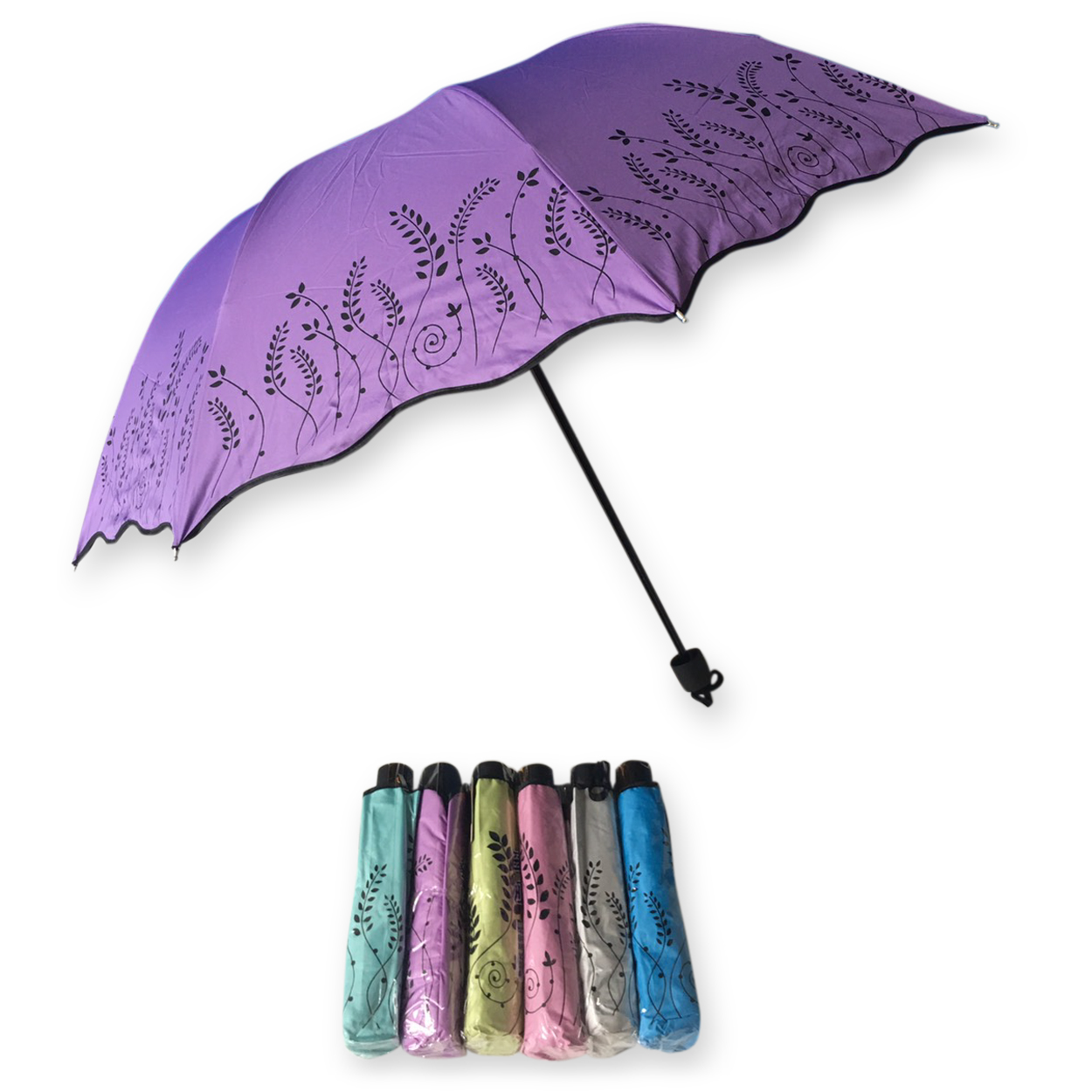 ร่มโค้งแฟชั่น24นิ้วยูวีสีดำ รหัส 1638