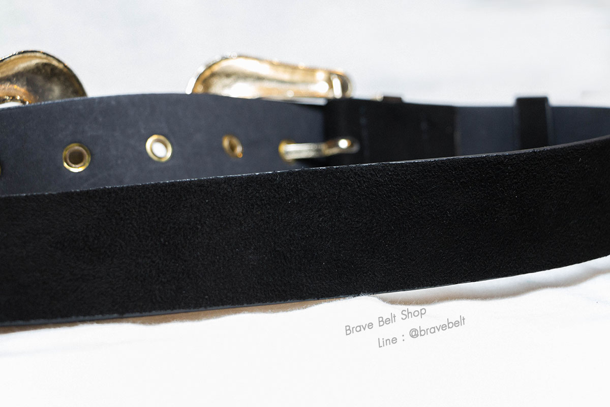 เข็มขัดวินเทจสองหัว สายผ้ากำมะหยี่เส้นใหญ่