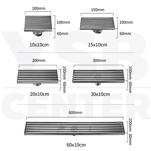 รางระบายน้ำ ท่อตรงกลาง สแตนเลส304 กันกลิ่น กันแมลง ลายเส้นสแตนเลสตันไม่กลวง