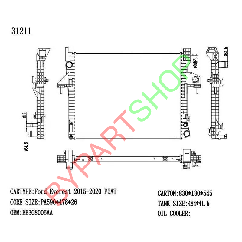 หม้อน้ำ FORD EVEREST(ฟอร์ด เอเวอเรสต์) เครื่อง2.0/2.2/3.2cc ปี2015-2021 เกียรออโต้ (O.E.M ประกัน 6เดือน)