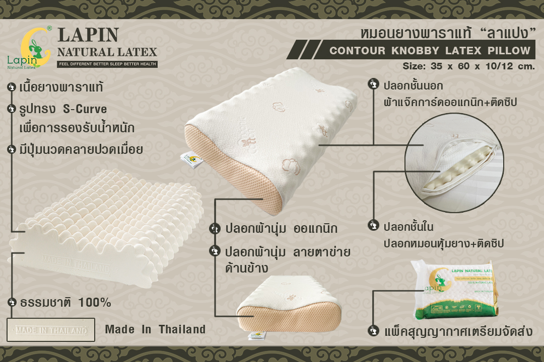 หมอนยางพาราแท้ 100% (LAPIN) รุ่น คอนทัวร์ น็อบบี้ (CK) (สินค้าขายดี)