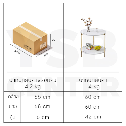 โต๊ะกลาง โต๊ะกลม โต๊ะอเนกประสงค์ ลายหินอ่อน ขนาด 60 X 60 x 42 CM.
