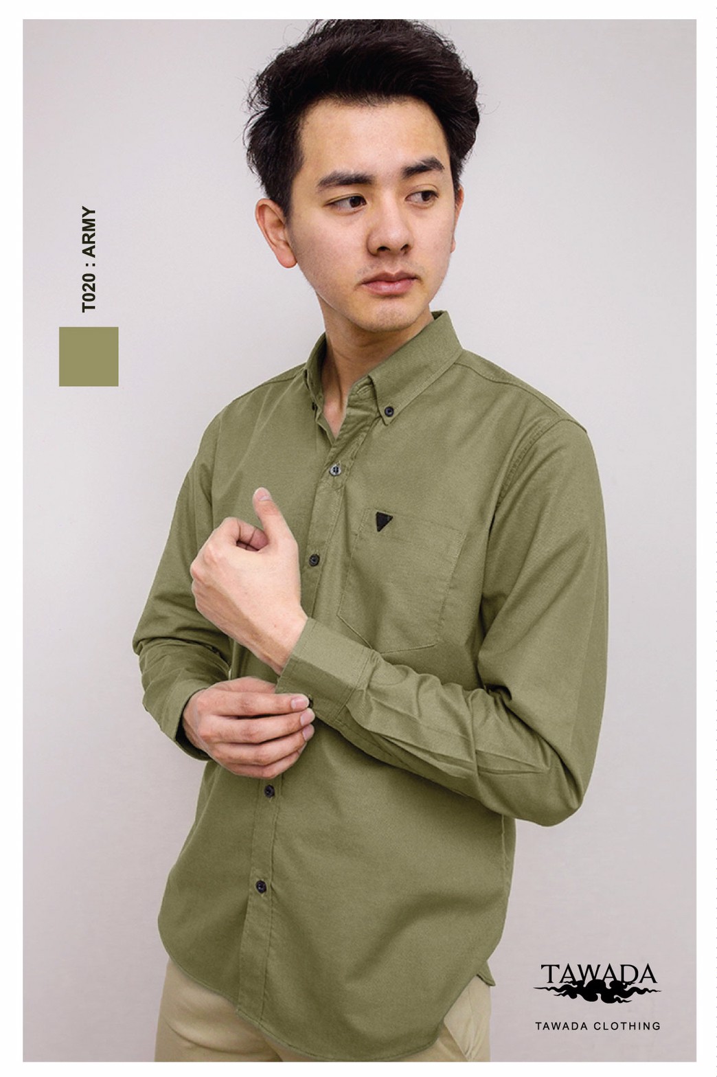 T020 สีเขียวทหาร STANDARD SLIM-FIT