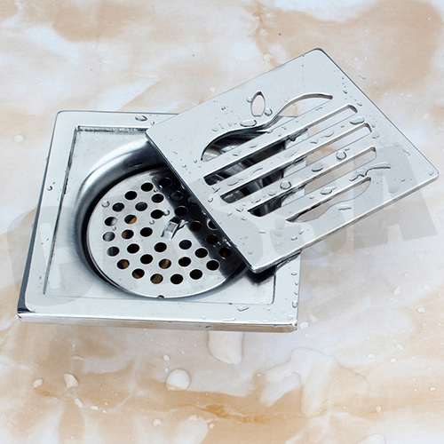 ตะแกรงท่อระบายน้ำ สแตนเลส201 กันกลิ่น กันแมลง สำหรับห้องน้ำ ทรงสี่เหลี่ยม ขนาด 10*10 ซม