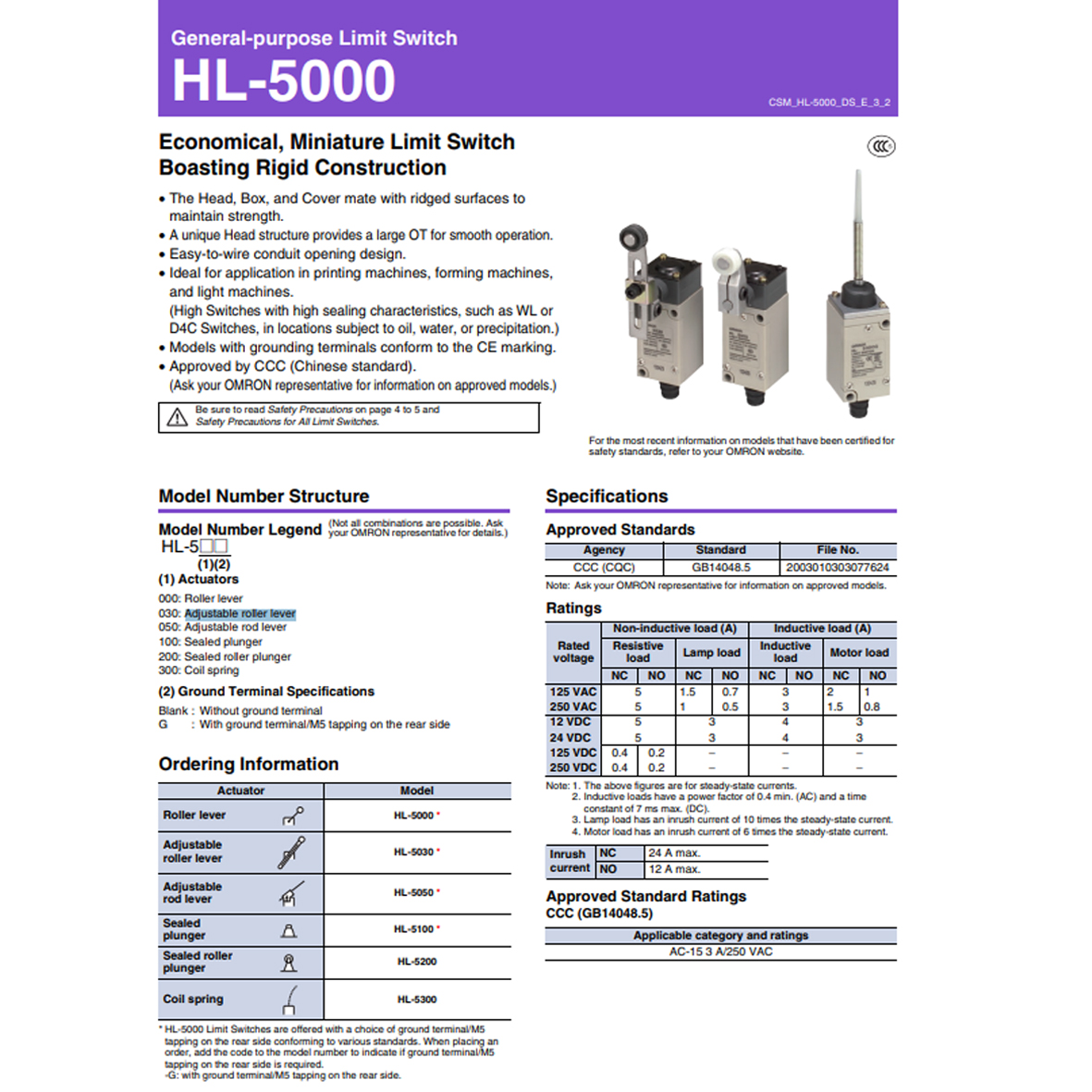 Omron Limit Switch HL-5030