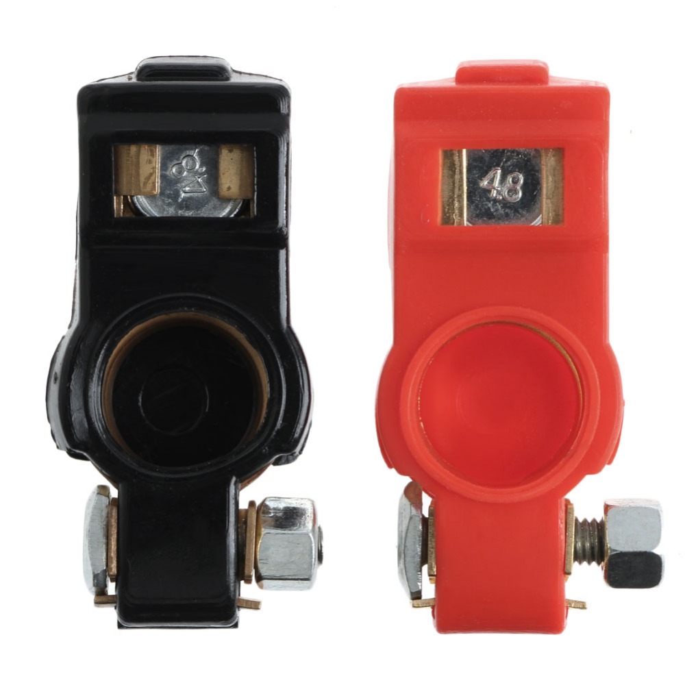 2 ชิ้น ขั้วแบตเตอรี่ ทรงวีโก้พร้อมยางหุ้มในตัว ทรงญี่ปุ่น ทองเหลืองแท้ สีแดง 1 ชิ้น และ สีดำ 1 ชิ้น