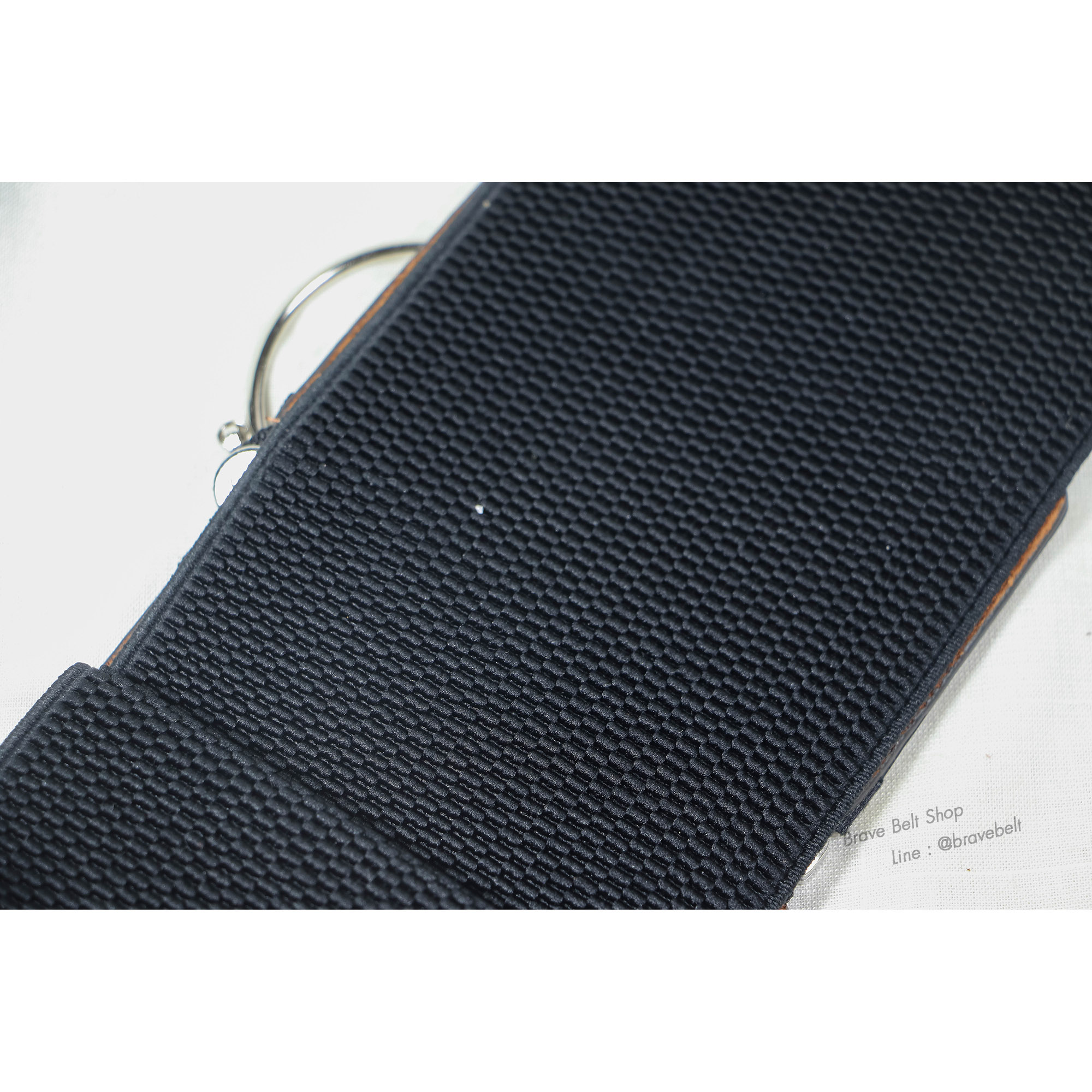 เข็มขัดเอวสูงแบบทรงหนังเงาสีดำสวยแบบยางยืด