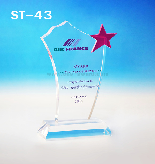 Code: ST-43 โล่อะคริลิค ความสูงตัวโล่ 6-8 นิ้ว ความหนาอะคริลิคตัวโล่ 15 มม. พร้อมเลเซอร์ข้อความและโลโก้ ลงสีได้ไม่เกิน 2 สี ***ราคาเริ่มต้นที่ 640 บาท (ความสูง 6 นิ้ว เมื่อสั่ง 5 ชิ้น+) ***