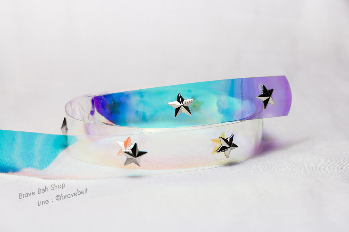 เข็มขัดแฟชั่น สีปรอทลายรูปหมุดดาว