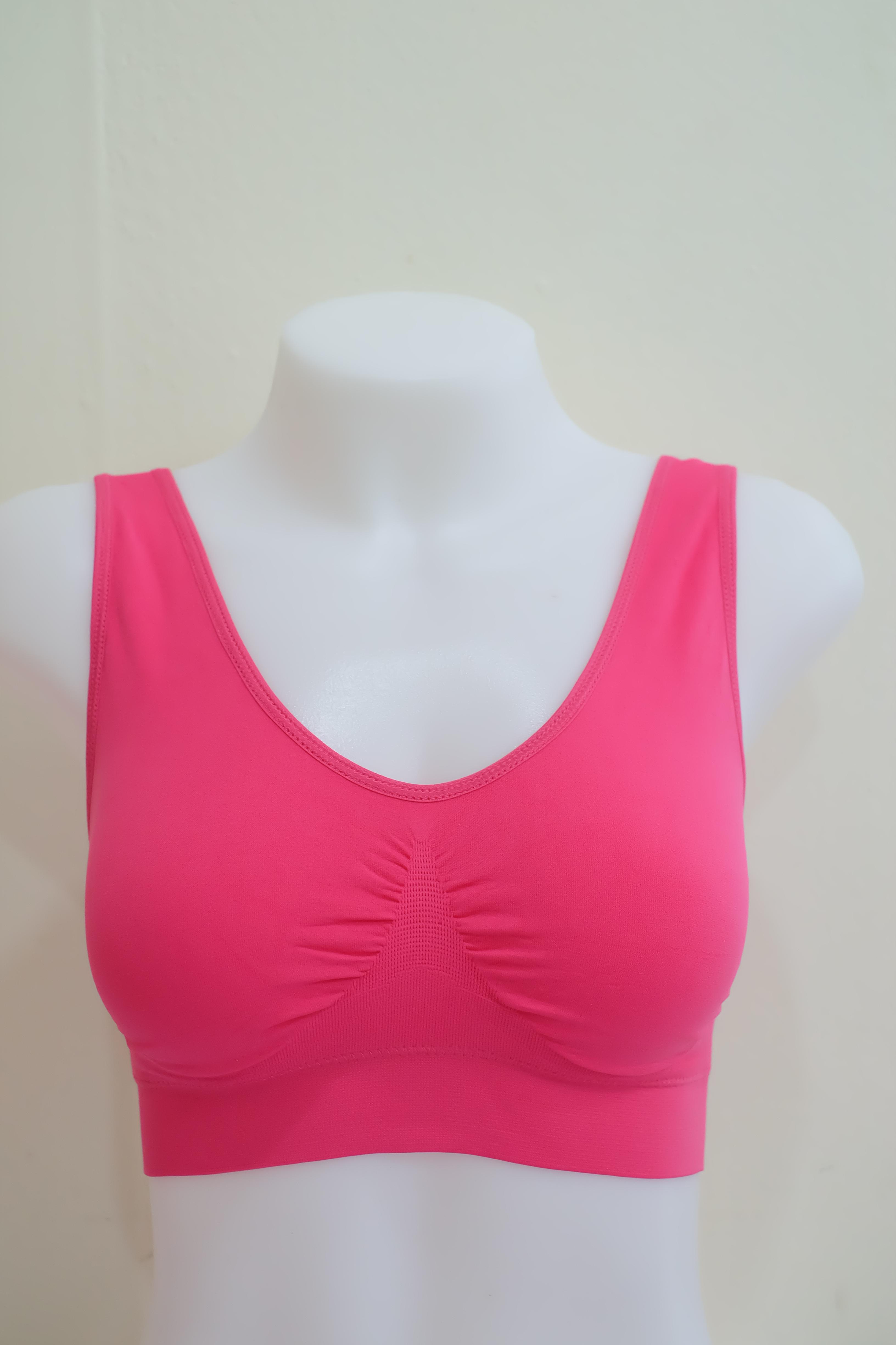 บราสวมสบาย Sport bra สปอร์ตบรา หลังกล้าม T สีชมพูเข้ม S/M/L