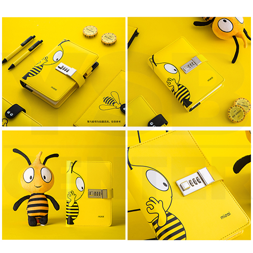 สมุดโน๊ต สมุดบันทึก ไดอารี่ สมุดเขียน A6 มีเส้น ปกหนัง PU พร้อมปากกา มีที่ล๊อครหัส รุ่น J2M007-A6H0632-Y