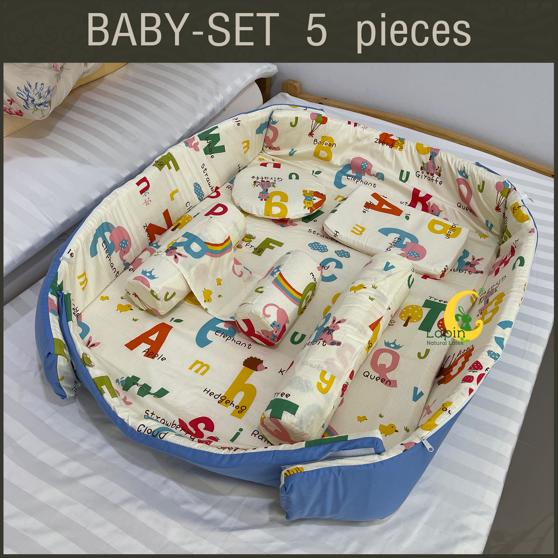 ที่นอนเด็กอ่อนยางพาราแท้ set 5 ชิ้น (ขอบตั้งได้ ที่นอนซิปเปิดได้) รุ่นใหม่