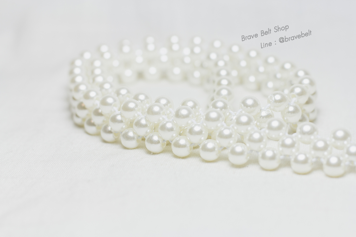 เข็มขัดไข่มุก เส้นเล็กรูปดาวสีเงินสวย