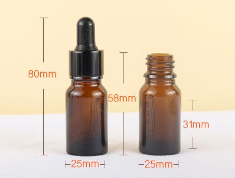 10ml ขวดแก้วดรอปเปอร์ สีชาใส