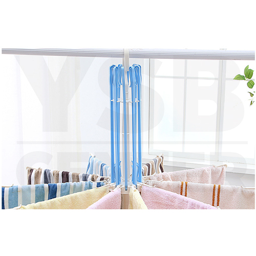 ราวตากผ้า ห่วงตากผ้า ราวตากผ้าก้านร่ม สามารถพับเก็บได้ 20 ตัวหนีบ หมุนได้ 360 องศา (สีฟ้าขาว) รุ่น B109-PH20