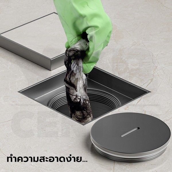 ฝาท่อ ปิดบ่อเกรอะ ท่อส้วม สแตนเลส 304 (ทั้งชิ้น) กันกลิ่น กันแมลง ปูกระเบื้องทับได้ ทำความสะอาดง่าย สีดำเทา CM0147 - CM0151