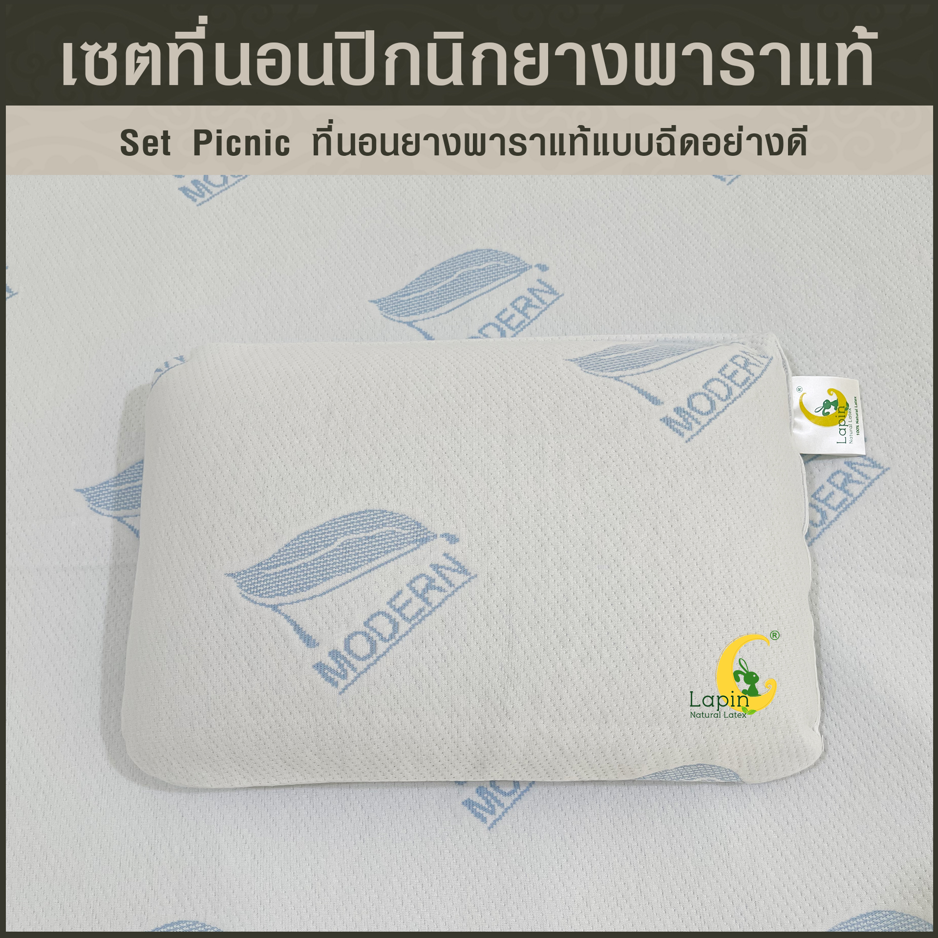 ชุดที่นอนปิกนิกอย่างดี (set picnic) ฟรีหมอนยางพาราแท้ขนาดมินิ 1 ใบ (สีฟ้า)