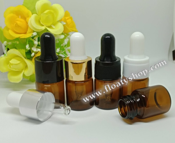 5ml ขวดแก้วสีชา ดรอปเปอร์ ทรงอ้วนเตี้ย