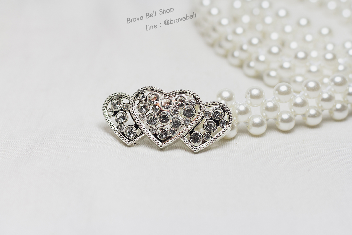 เข็มขัดไข่มุกเส้นเล็ก สวยน่ารัก รูปหัวใจน่ารัก