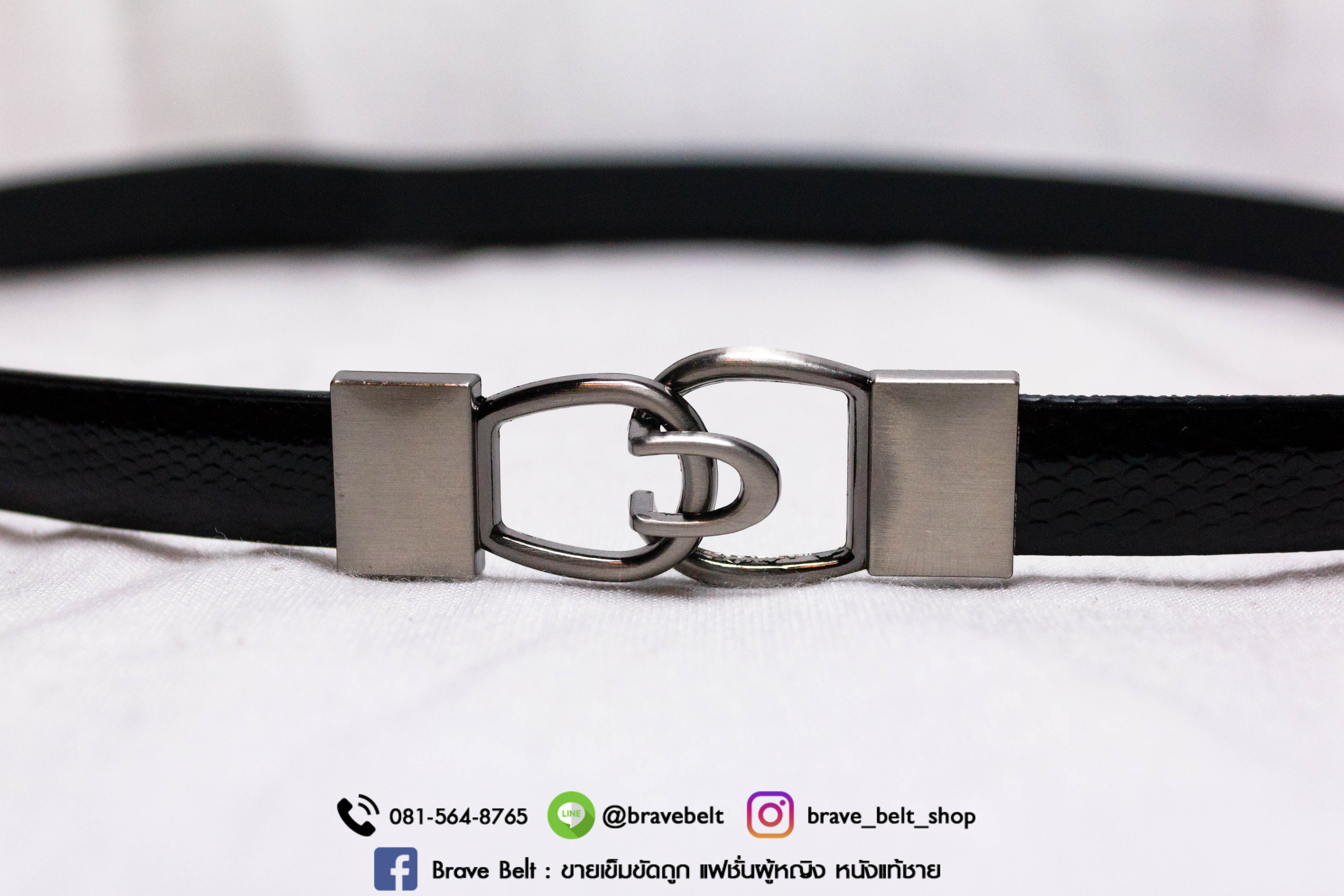 เข็มขัดปรับความยาวได้ สายสีดำ หัวสีเงิน