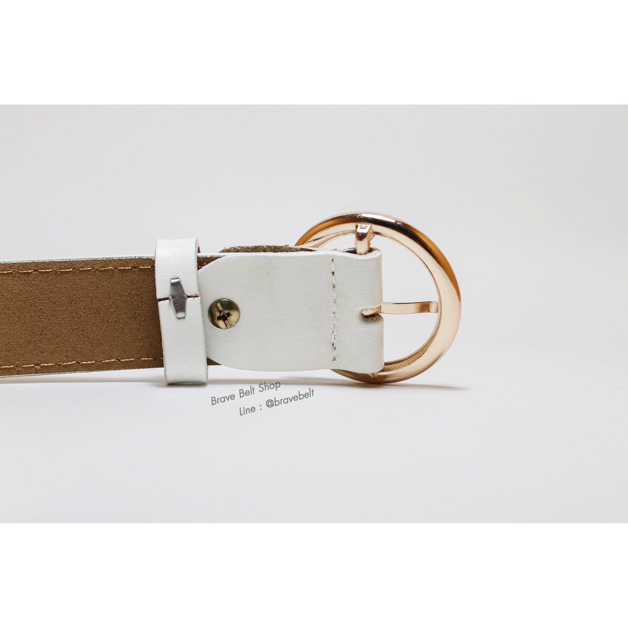 เข็มขัดหนังแท้ผู้หญิงหัวกลมสีทองสวยน่าใส่มาก