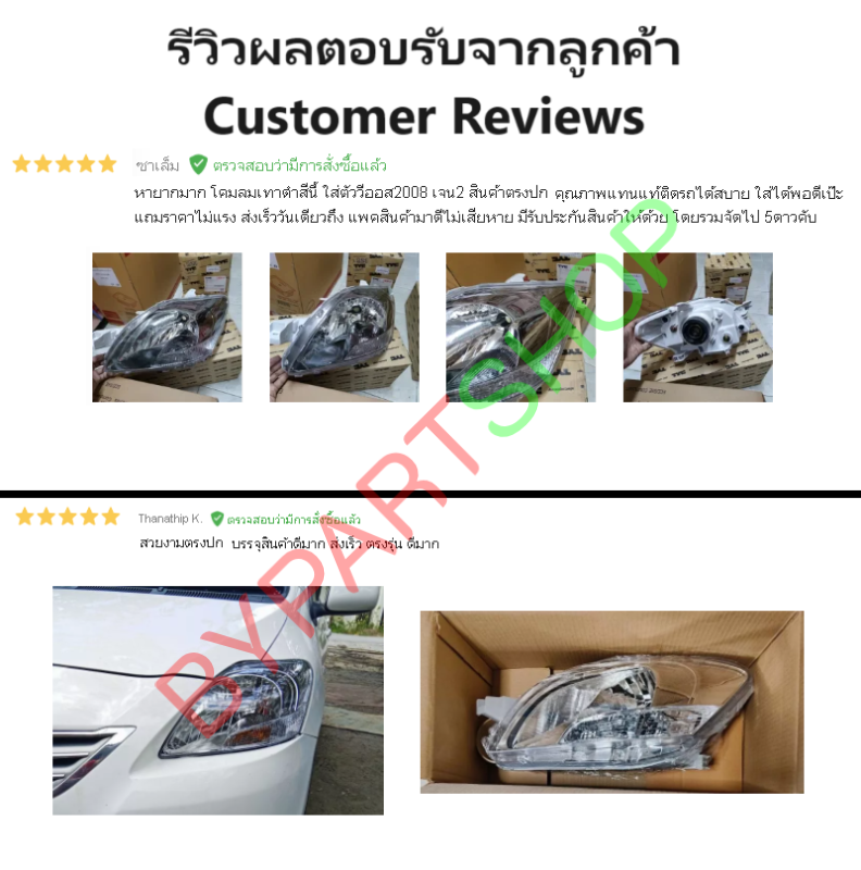 ไฟหน้า TOYOTA VIOS(วีออส) Gen2 โคมลมเทา ปี2007-2012 (งานแท้ TYC) -ราคาต่อดวง-