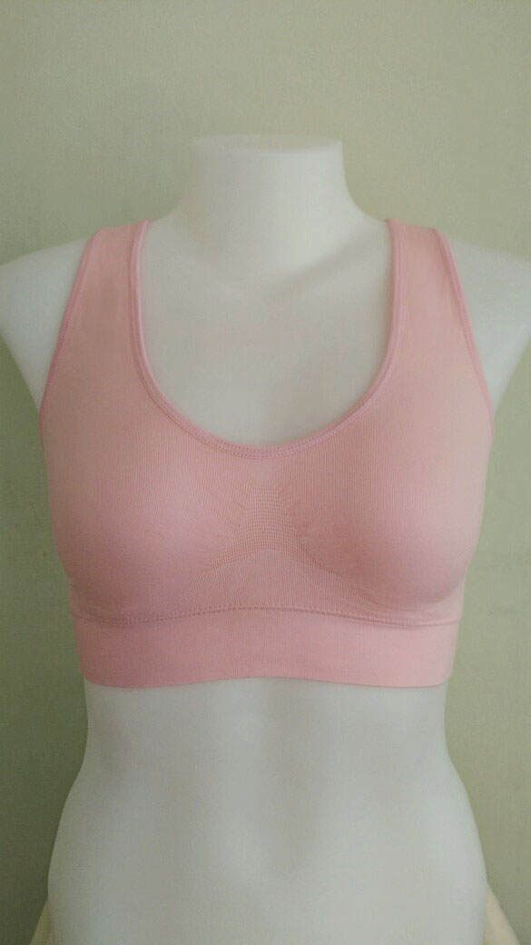 บราสวมสบาย Sport bra สปอร์ตบรา หลังกล้าม T สีชมพู S/M/L