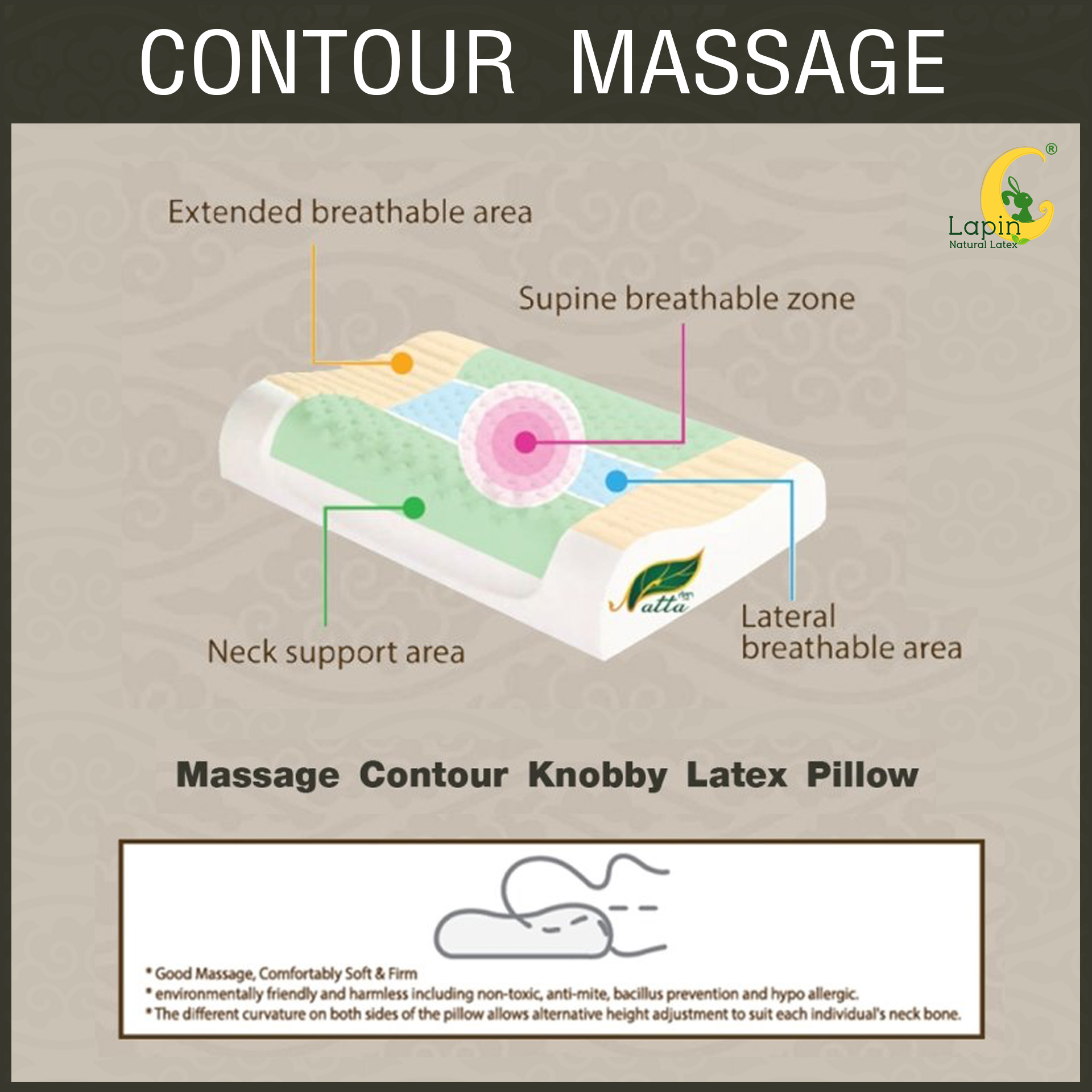 ชุดของขวัญ หมอนยางพาราแท้ 100% (LAPIN) รุ่น คอนทัวร์มาสสาจ (CM) 2 ใบ สุดคุ้ม