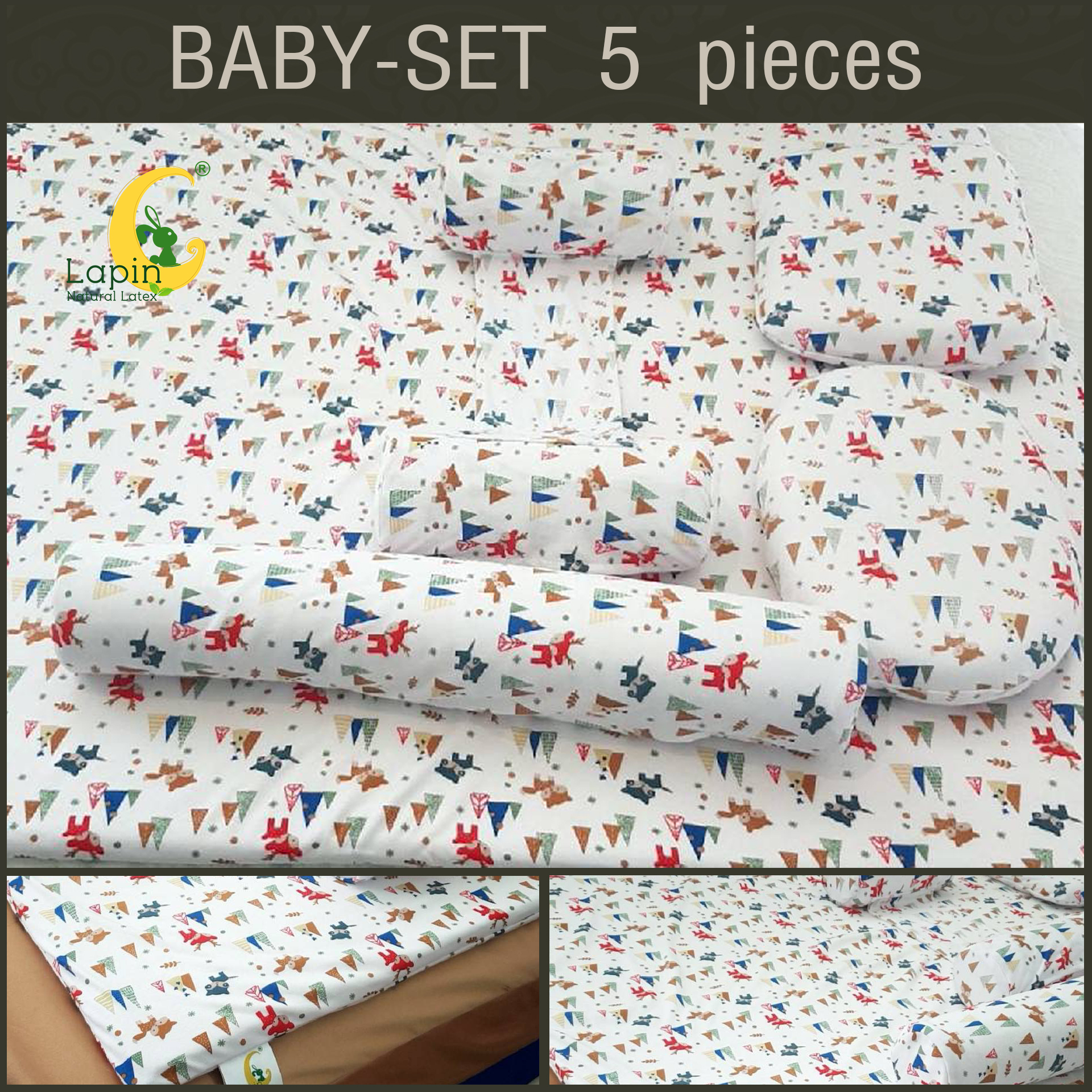 ที่นอนเด็กอ่อนยางพาราแท้ set 5 ชิ้น (ขอบตั้งไม่ได้)(SE1) ลายกวางเรนเดียร์