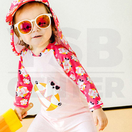 CASSA ชุดว่ายน้ำเด็ก ชุดว่ายน้ำเด็กผู้หญิงชุดว่ายน้ำ (ลายหมีขาว สีชมพู) Size. 90-120 cm.