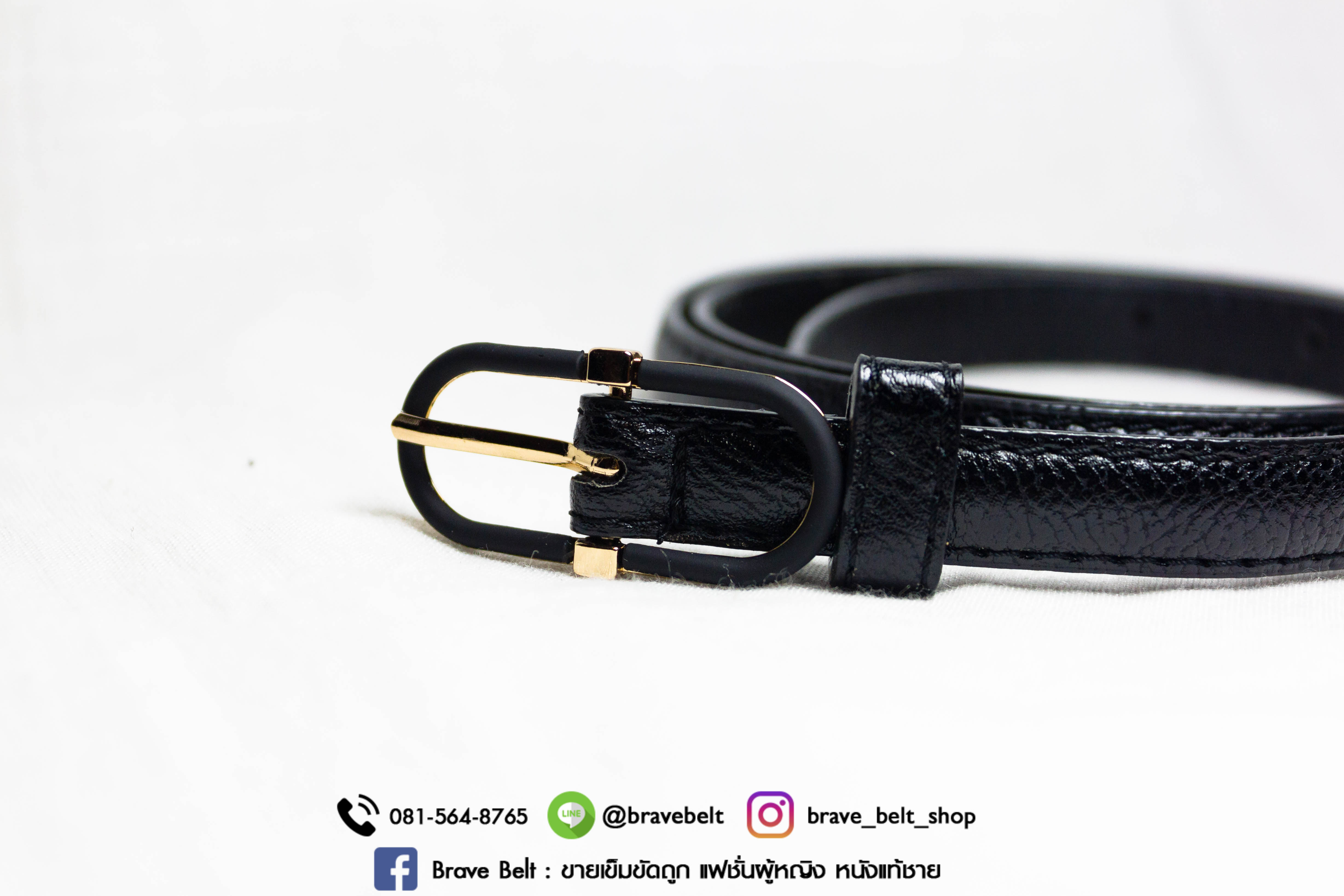 เข็มขัดหนังแฟชั่นสีดำ สายกว้าง 1 ซม หัวสีทอง